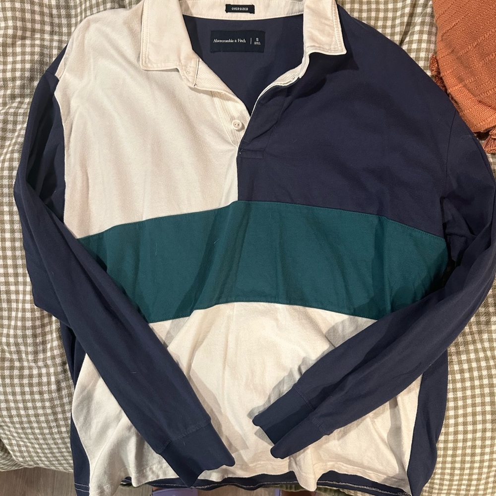 Abercrombie & Fitch Navy and Teal Colorblock Shirt